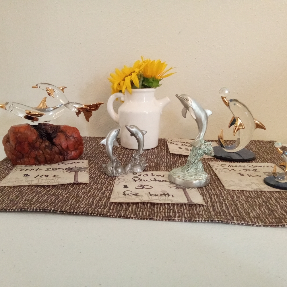 Set Gorgeous Crystal & Pewter Dolphin Figurines 🐬 Vintage Collectibles Bundle